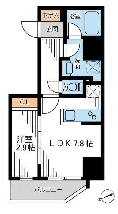 ザ・パーククロス門前仲町(1DK/9階)の間取り写真