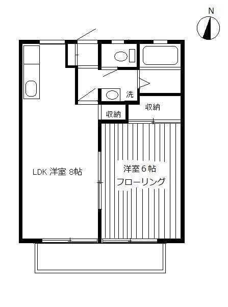 ハイネスK B棟(1LDK/2階)の間取り写真