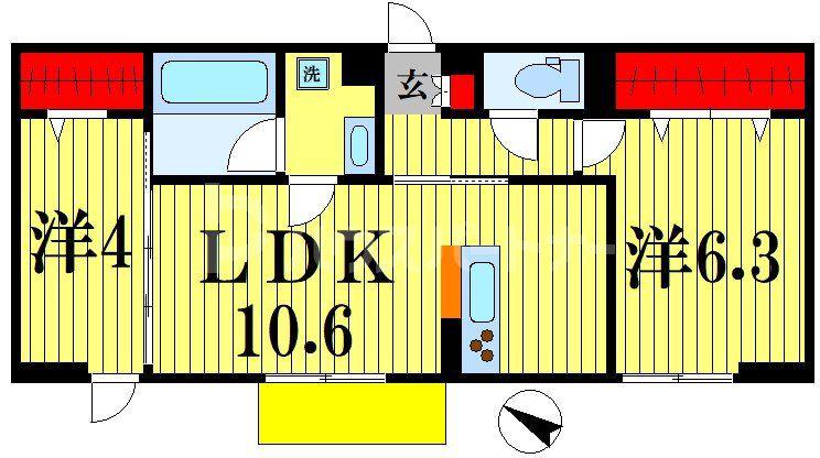 フルール(2LDK/1階)の間取り写真