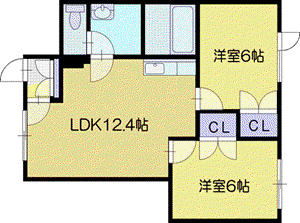 モンブランⅢ(2LDK/4階)の間取り写真