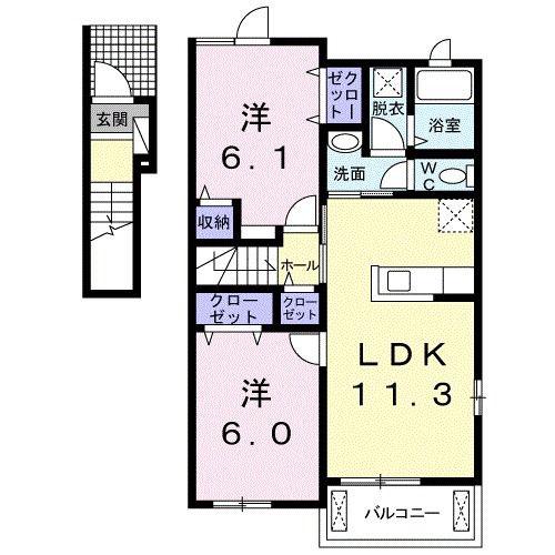 サニーメゾン A(2LDK/2階)の間取り写真