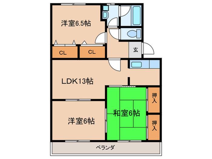 ロイヤルハイツ天拝坂 参番館(3LDK/2階)の間取り写真