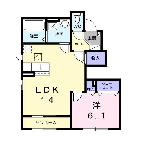 ソレアード(1LDK/1階)の間取り写真