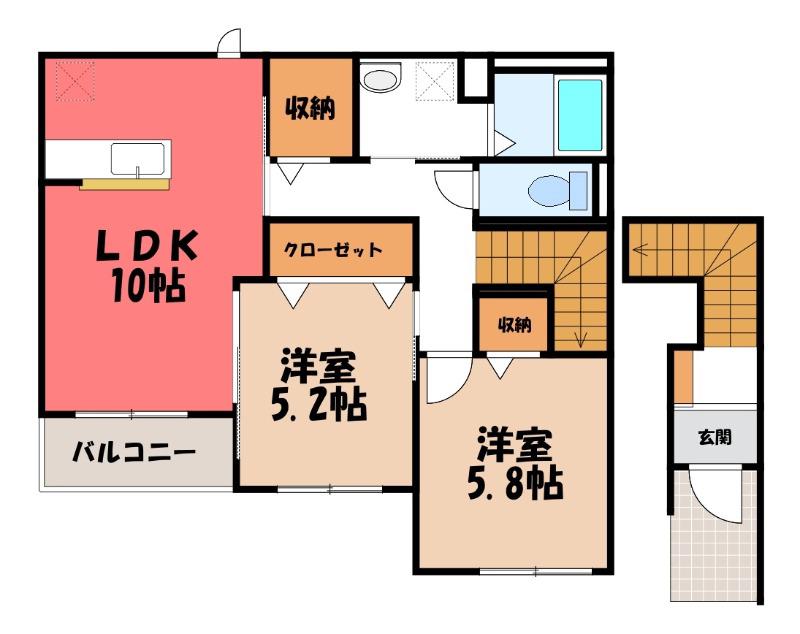 ボンヌフォルチュンヌ(2LDK/2階)の間取り写真