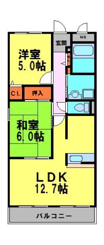 クレール東多田(2LDK/3階)の間取り写真
