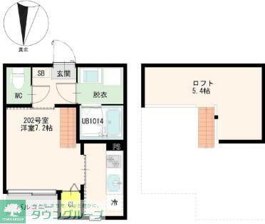 GREEN HILLS 台原(1K/2階)の間取り写真