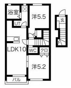 ROUGEA棟(2LDK/2階)の間取り写真