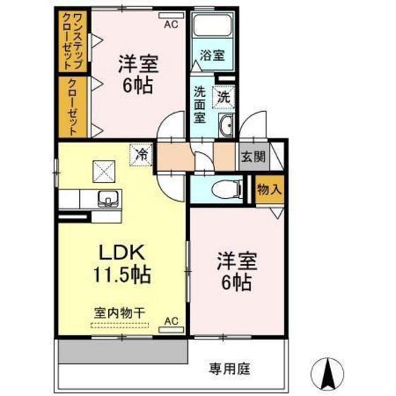 セジュール長居 D棟(2LDK/1階)の間取り写真