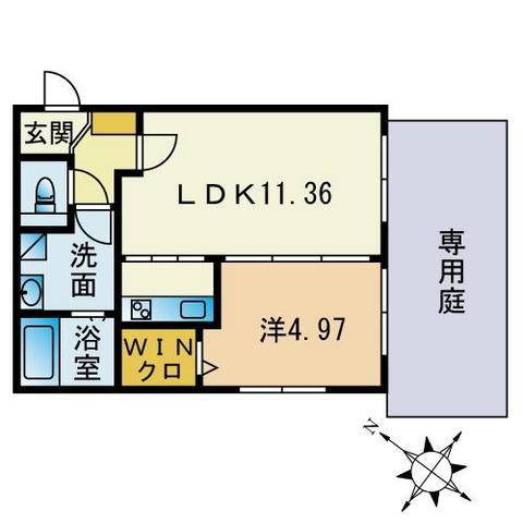 シャルール大橋(1LDK/1階)の間取り写真