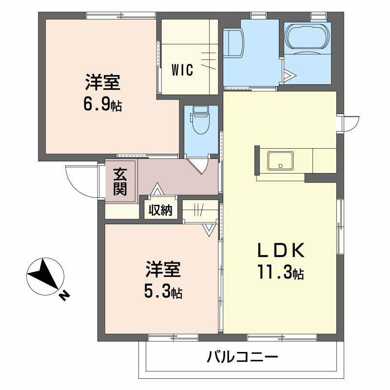 メゾンスカイヒルズK棟(2LDK/1階)の間取り写真
