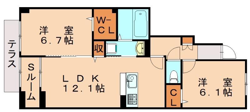 ロータス水巻2(2LDK/1階)の間取り写真