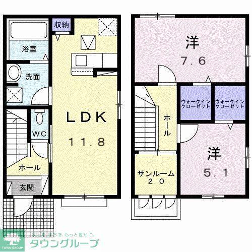 サニーレジデンスB(2LDK/1階)の間取り写真