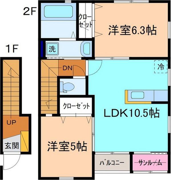 エアフォルク(2LDK/2階)の間取り写真