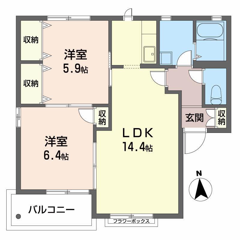 クレストA(2LDK/2階)の間取り写真