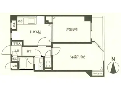 T&S茅ヶ崎(2DK/3階)の間取り写真