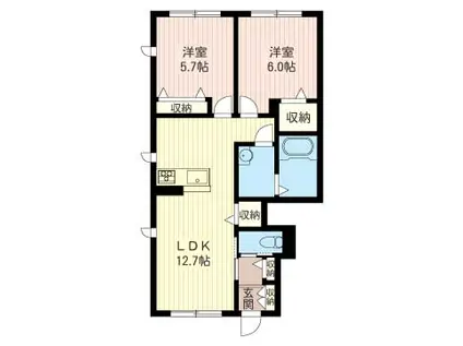 ノーブル・ドミール(2LDK/1階)の間取り写真