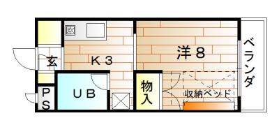グリーンコーポ赤間(1K/2階)の間取り写真