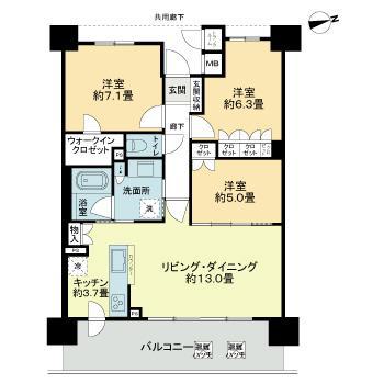 ライオンズ台原フォレストフォート(3LDK/2階)の間取り写真