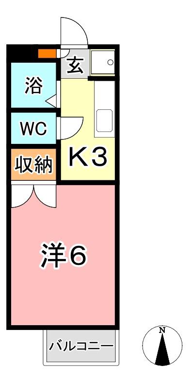 ゼフィールB棟(1K/1階)の間取り写真