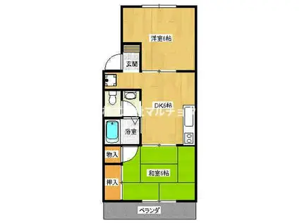 ハイカムール稲成(2DK/2階)の間取り写真