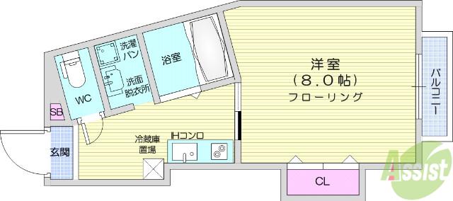 フォレストヒルサイド国見(1K/2階)の間取り写真