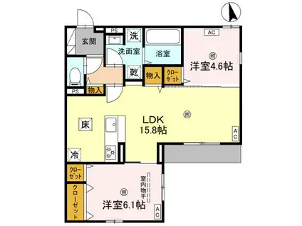 クラシスト甲子園一番町II(2LDK/1階)の間取り写真