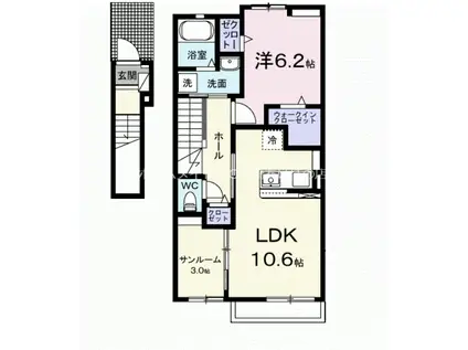 グランベル(1LDK/2階)の間取り写真