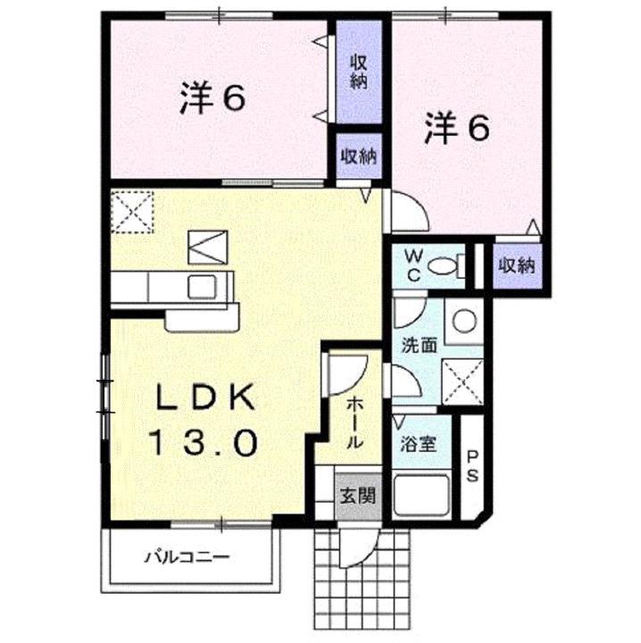 フォンテーヌD(2LDK/1階)の間取り写真