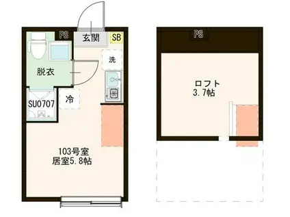 ハーモニーテラス田園調布南(ワンルーム/1階)の間取り写真