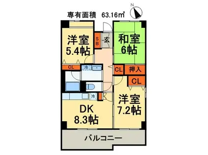 エステート1号館(3LDK/5階)の間取り写真