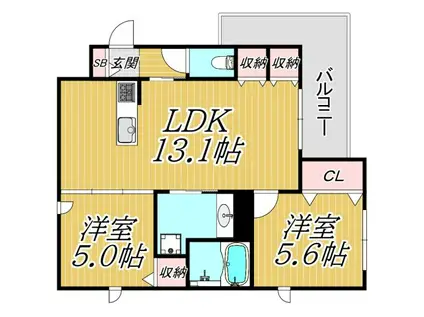 武庫之荘東1丁目ヘーベルメゾン(2LDK/3階)の間取り写真
