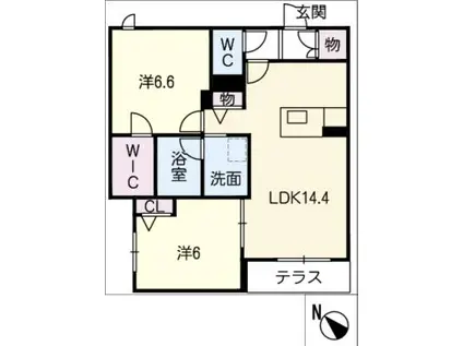 フェリーチェ(2LDK/1階)の間取り写真
