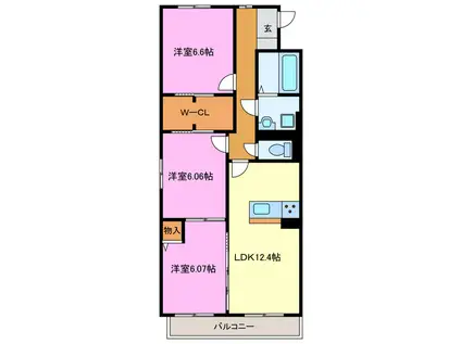黒柳マンション(3LDK/3階)の間取り写真