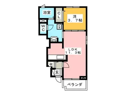 エスペランサ松風台(1LDK/1階)の間取り写真