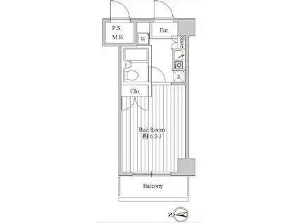 スペーシア池上(1K/6階)の間取り写真