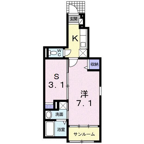 アミーコカーサ(1SK/1階)の間取り写真
