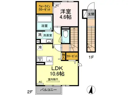 モアボヌールII(1LDK/2階)の間取り写真