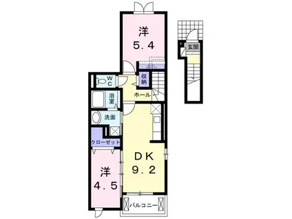 ハーバーヴィラ片西(2DK/2階)の間取り写真