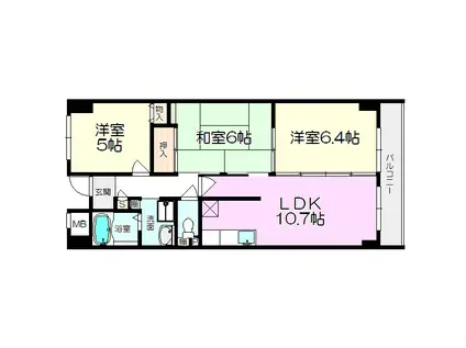 ノースウィング(3LDK/3階)の間取り写真