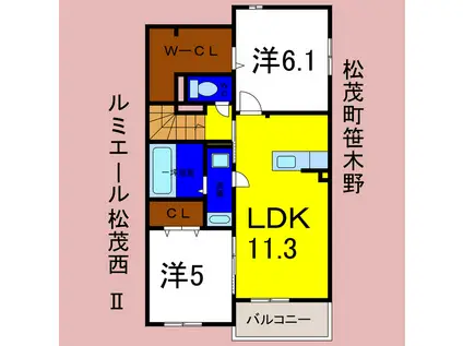 ルミエール松茂西 II(2LDK/2階)の間取り写真