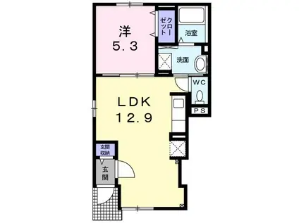 カムフォート美原 参番館(1LDK/1階)の間取り写真