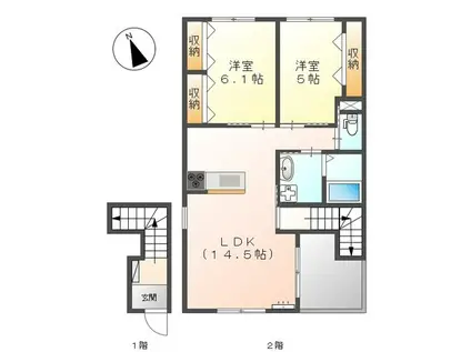 ベルフルール(2LDK/2階)の間取り写真