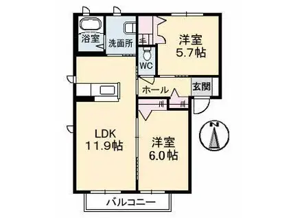 アットホーム原II A棟(2LDK/1階)の間取り写真
