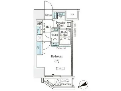 ザ・パーククロス門前仲町(1K/3階)の間取り写真