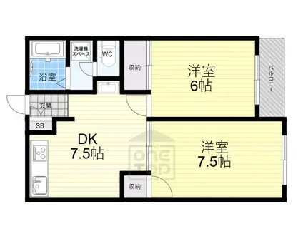 サンハイツ岸辺(2LDK/3階)の間取り写真
