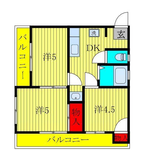 サンライズ都賀(3DK/3階)の間取り写真