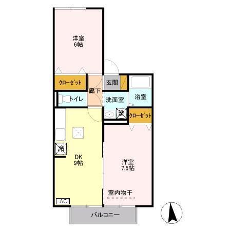 フロイデ(2DK/1階)の間取り写真