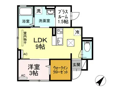 ネフリ上塩屋(1LDK/1階)の間取り写真