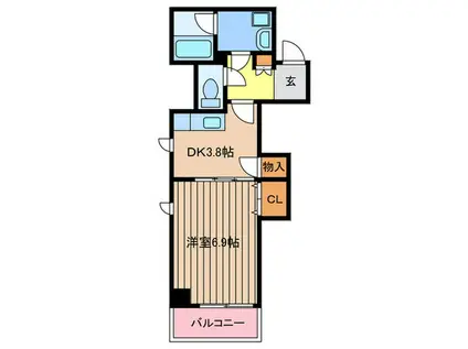 ベルドール赤間(1DK/5階)の間取り写真