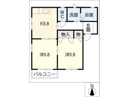チャーリーズC棟(2K/1階)の間取り写真